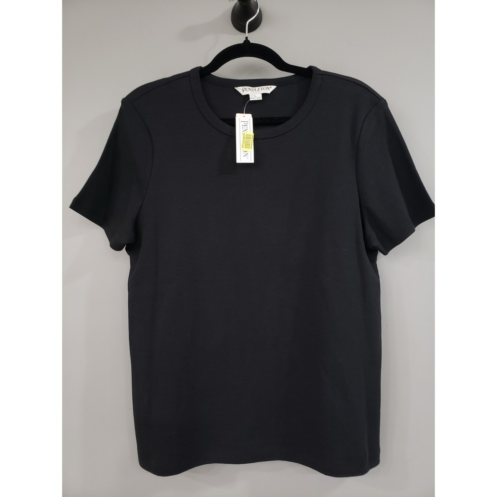 NEW BLACK LARGE PETITE Pendleton Women's 100% COTTON Short Sleeve Tshirt SOLID